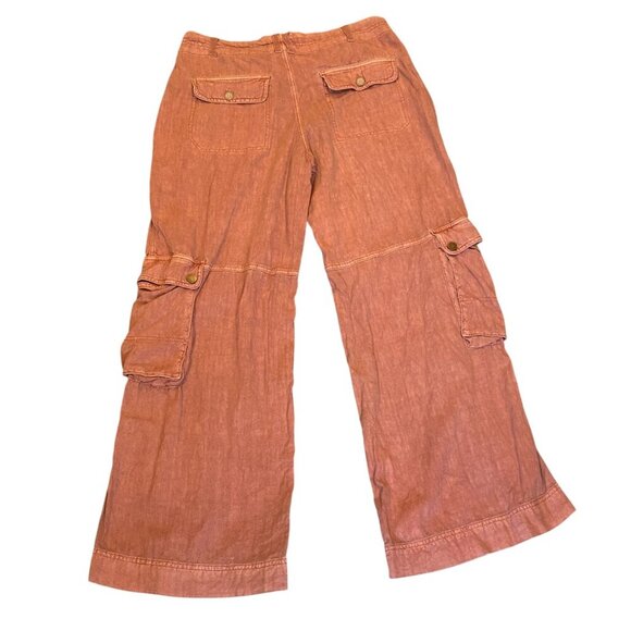 Anthropologie Pilcro Linen Beach Cargo Pants Coral Wide Leg Sz 14 #61W - Picture 8 of 12